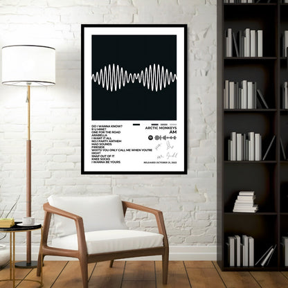 ARCTIC MONKEYS - Am - Capture the essence of indie rock with this AM album cover poster by Arctic Monkeys. Featuring the sleek and minimalist soundwave design, this piece is perfect for fans of their hypnotic riffs and smooth lyrics.