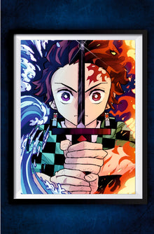 Tanjiro fire and Water Breathing Poster || Demon Slayer Poster