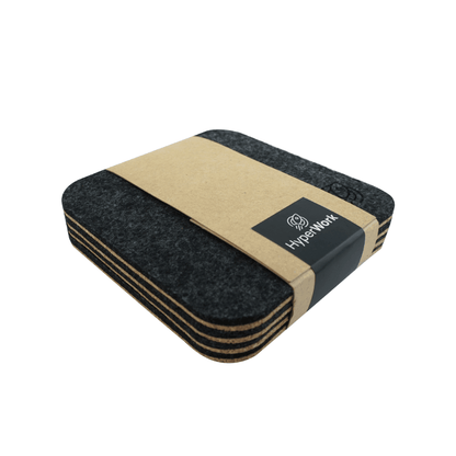 Lót cốc vải nỉ/gỗ sồi ép cao cấp HyperWork - 4 CHIẾC/PACK